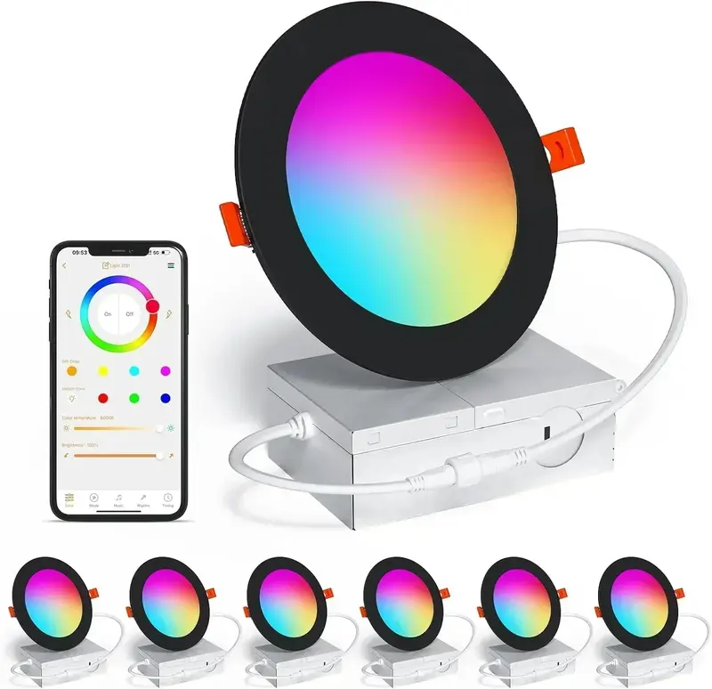 Smart 4-Inch RGBCW Recessed LED Downlight – 12W Color-Changing Canless Light with Junction Box