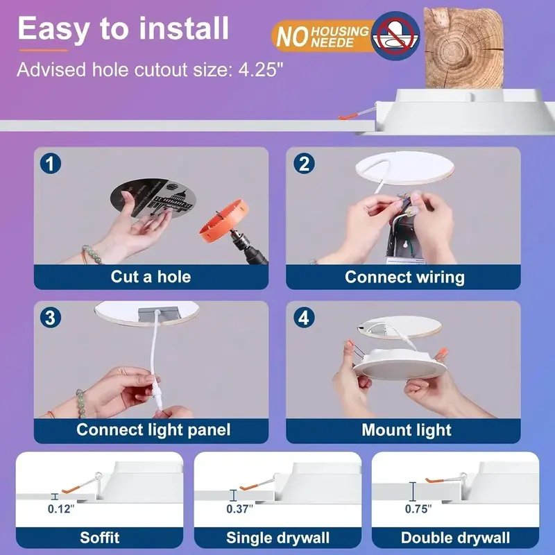 Smart 4-Inch RGBCW Recessed LED Downlight – 12W Color-Changing Canless Light with Junction Box