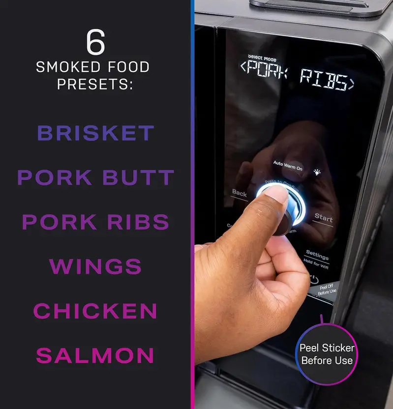 Smart Countertop Pellet Smoker with WiFi Connectivity, Active Smoke Filtration, and 5 Adjustable Smoke Levels