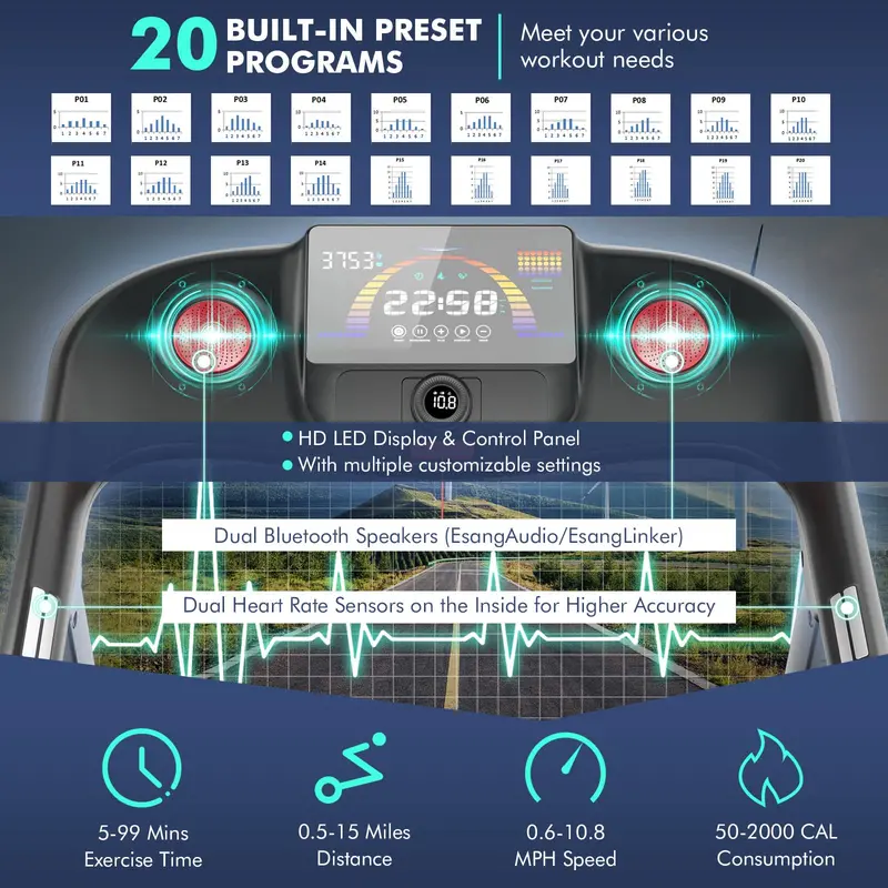 Smart Folding Treadmill – 4.75 HP Motor with 15% Auto Incline, Voice Control, and App Connectivity