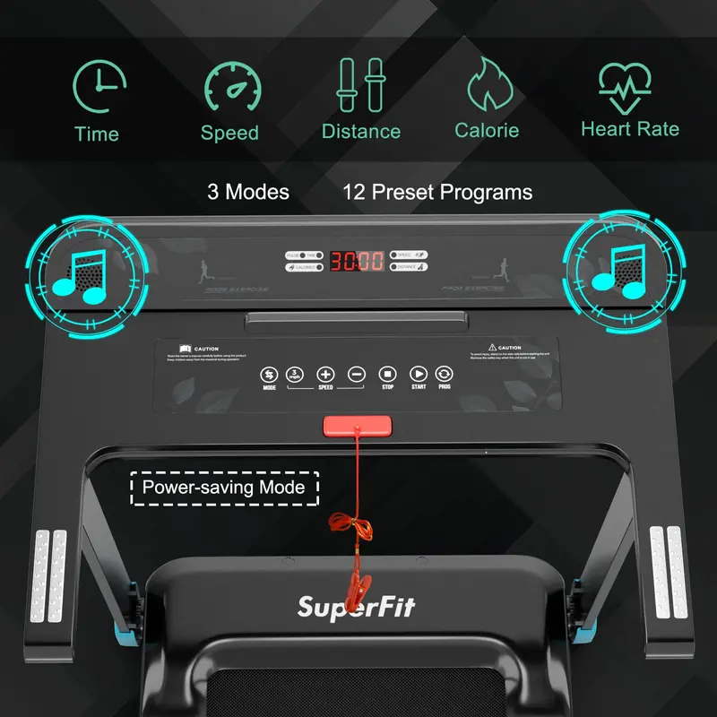 Smart Folding Treadmill – Compact Superfit Model with Bluetooth Speaker and App Connectivity