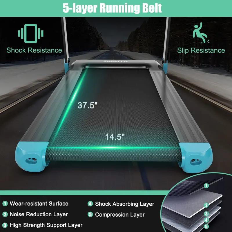 Smart Folding Treadmill – Compact Superfit Model with Bluetooth Speaker and App Connectivity