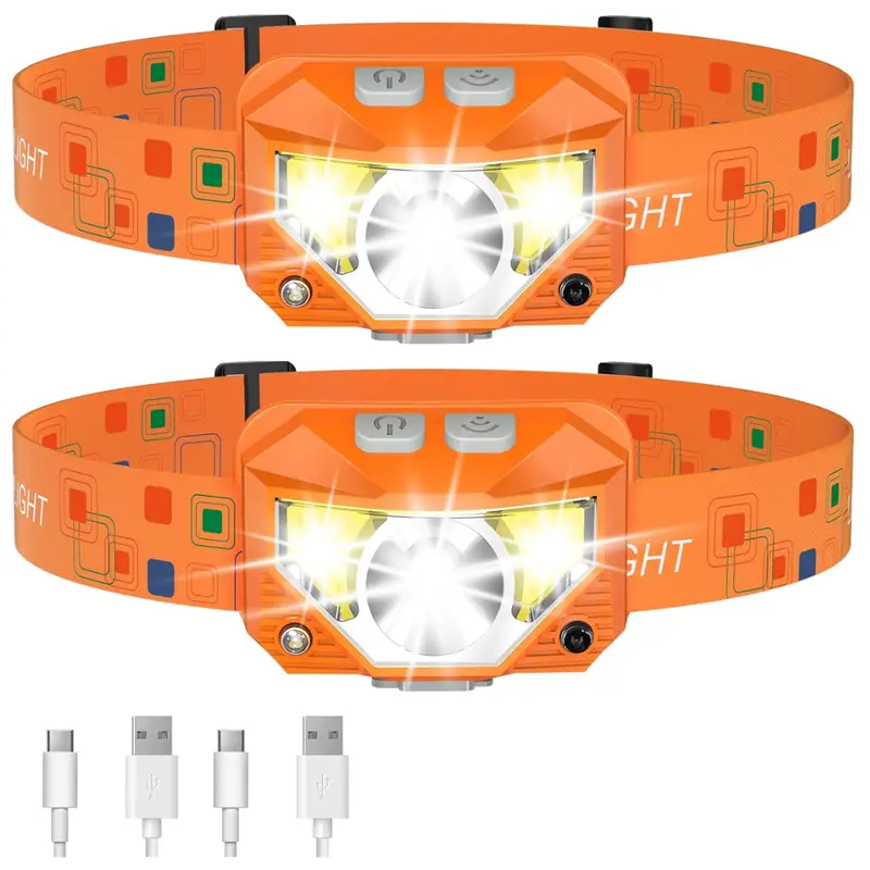 Smart LED Headlamp with Motion Sensor, 8 Light Modes – 2-Pack