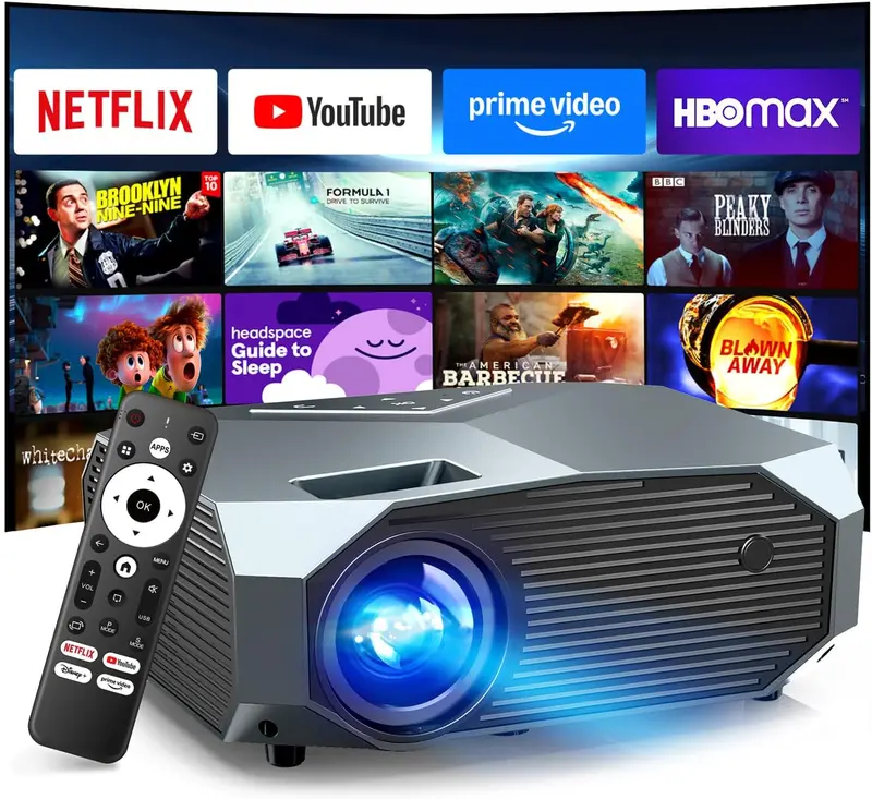 Smart Projector with Netflix Support, 5G WiFi 6, Bluetooth 5.3, and High-Lumen Brightness
