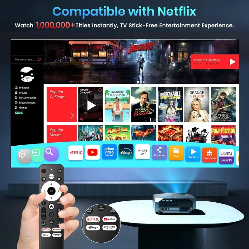 Smart Projector with Netflix Support, 5G WiFi 6, Bluetooth 5.3, and High-Lumen Brightness 2