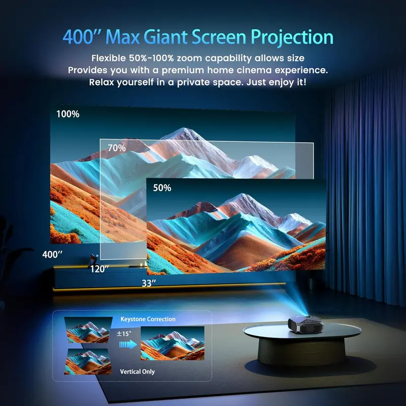 Smart Projector with Netflix Support, 5G WiFi 6, Bluetooth 5.3, and High-Lumen Brightness