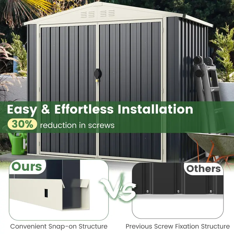 Snap-Together Metal Outdoor Storage Shed – Weather-Resistant Color-Coated Utility Structure