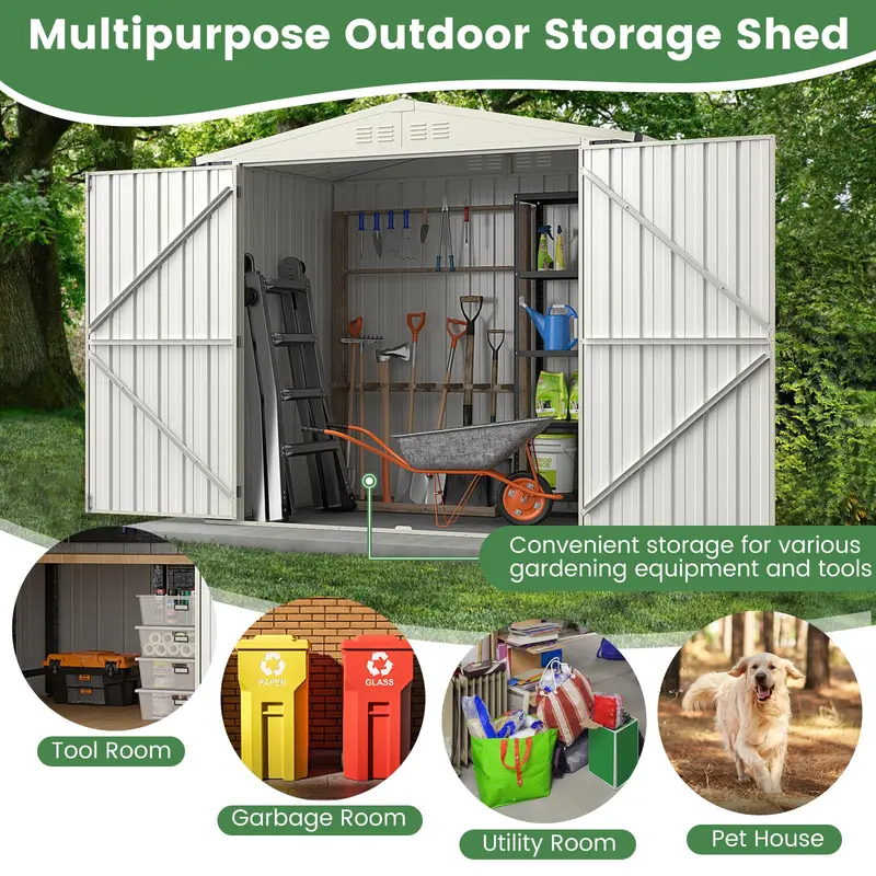 Snap-Together Metal Outdoor Storage Shed – Weather-Resistant Color-Coated Utility Structure