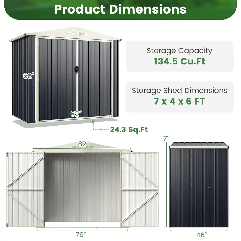 Snap-Together Metal Outdoor Storage Shed – Weather-Resistant Color-Coated Utility Structure