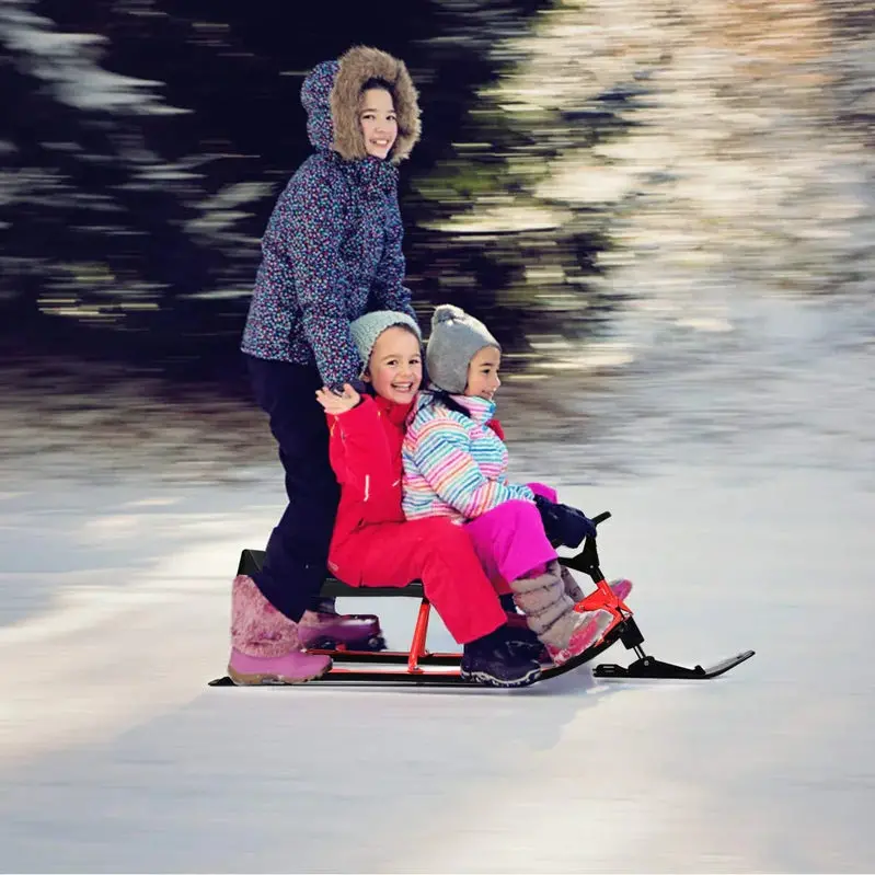 Snow Racer Sled with Twin Brake System and Stable Slider Board Design