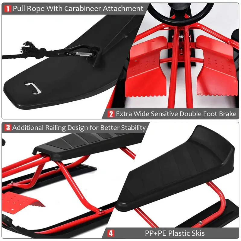 Snow Racer Sled with Twin Brake System and Stable Slider Board Design