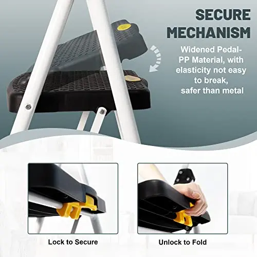 SocTone 3-Step Folding Step Stool – Lightweight, Ergonomic Handle, Space-Saving Design for Adults