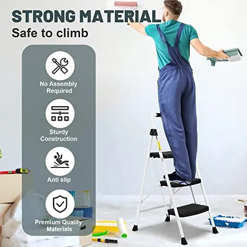 SocTone 3-Step Folding Step Stool – Lightweight, Ergonomic Handle, Space-Saving Design for Adults
