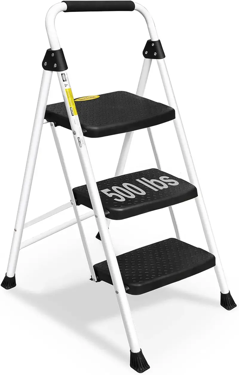 SocTone 3-Step Folding Step Stool – Lightweight, Ergonomic Handle, Space-Saving Design for Adults