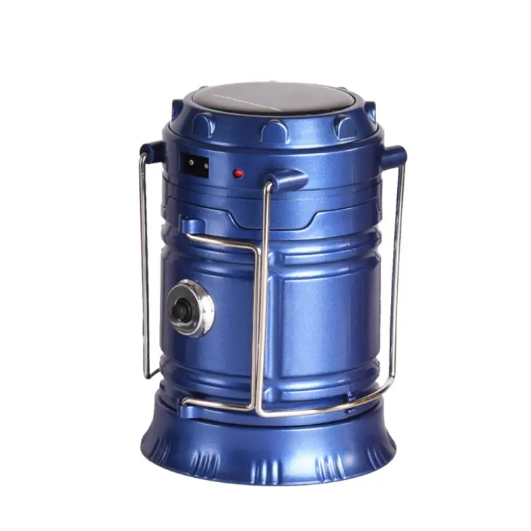 Solar-Powered LED Camping Lantern | Rechargeable Expandable Tent Light with USB Output (Blue)