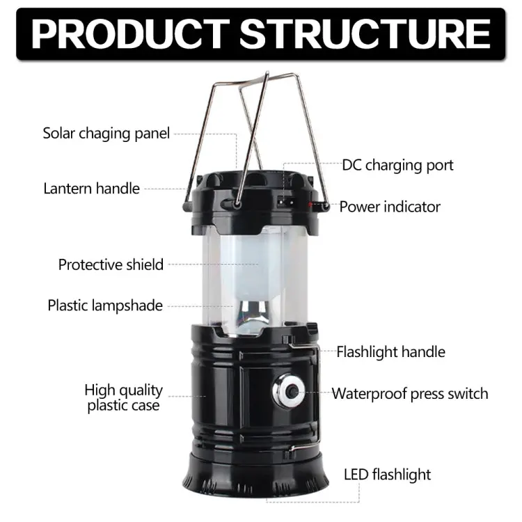 Solar-Powered LED Camping Lantern | Rechargeable Expandable Tent Light with USB Output (Blue)