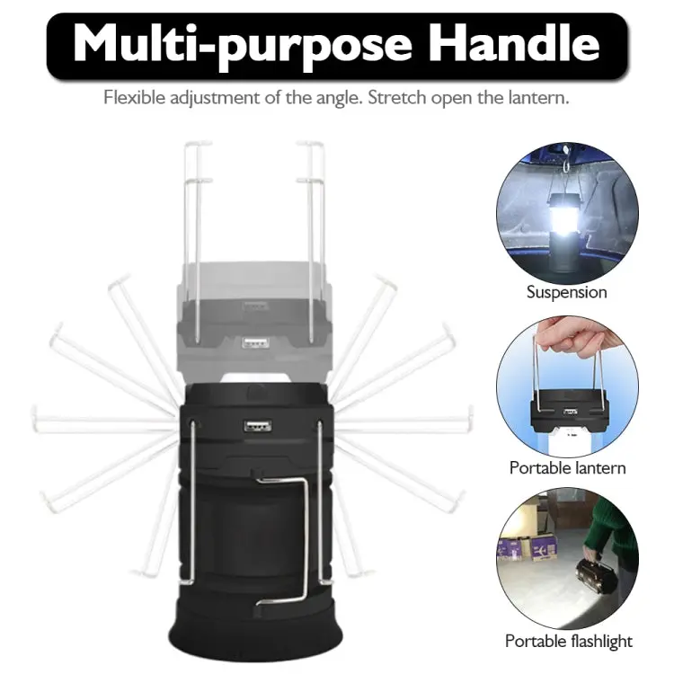 Solar-Powered LED Camping Lantern | Rechargeable Expandable Tent Light with USB Output (Blue)