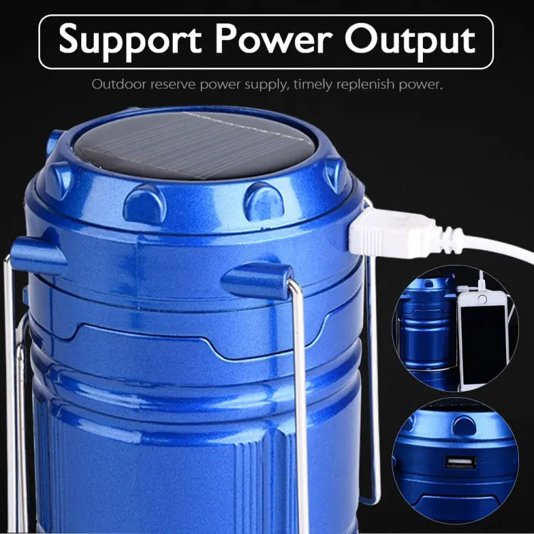 Solar-Powered LED Camping Lantern | Rechargeable Expandable Tent Light with USB Output (Blue)