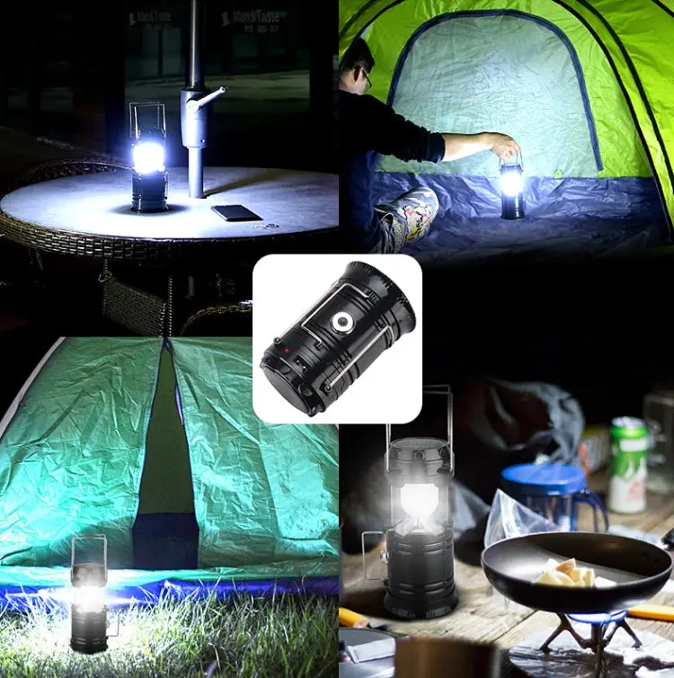 Solar-Powered LED Camping Lantern | Rechargeable Expandable Tent Light with USB Output (Blue)