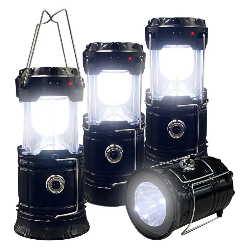 Solar + USB-Rechargeable Collapsible LED Camping Lantern with 360° Illumination