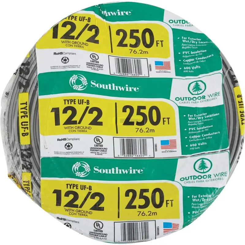 Southwire 13055955 12-2 Underground Feeder Wire with Ground – 250 ft, Gray Jacket 2