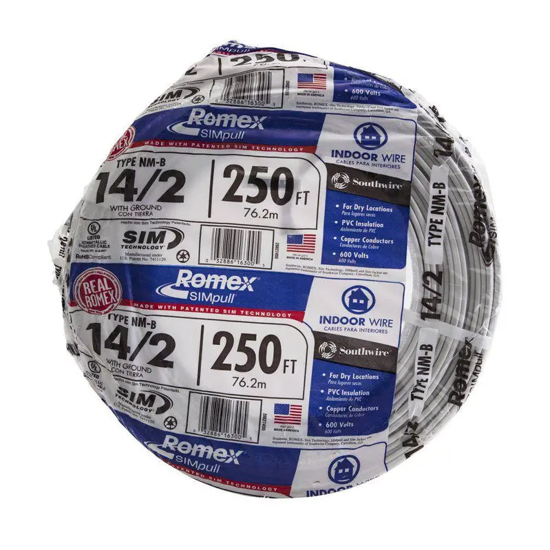 Southwire 250-Foot Roll of 14/2 Solid Romex NM-B Wire with SIMpull Technology