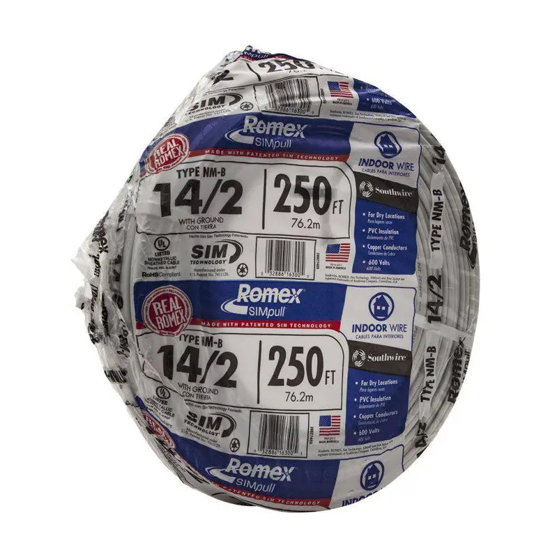 Southwire 250-Foot Roll of 14/2 Solid Romex NM-B Wire with SIMpull Technology