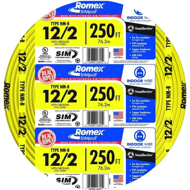 Southwire Romex SIMpull 12/2 NM-B Non-Metallic Sheathed Cable – 250-Foot Roll