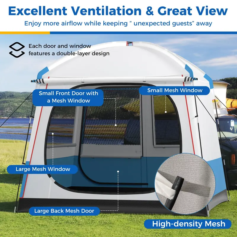 Spacious 3–5 Person Camping Tent — Cabin-Style Shelter with Double-Layer Mesh Front Door