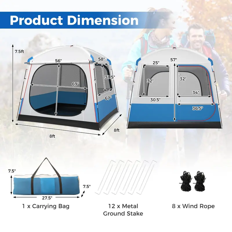 Spacious 3–5 Person Camping Tent — Cabin-Style Shelter with Double-Layer Mesh Front Door