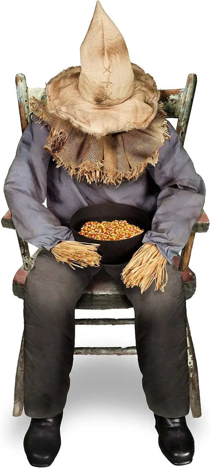 Spiritual Sitting Scarecrow Figure – 4.5-Foot Halloween Yard Ornament
