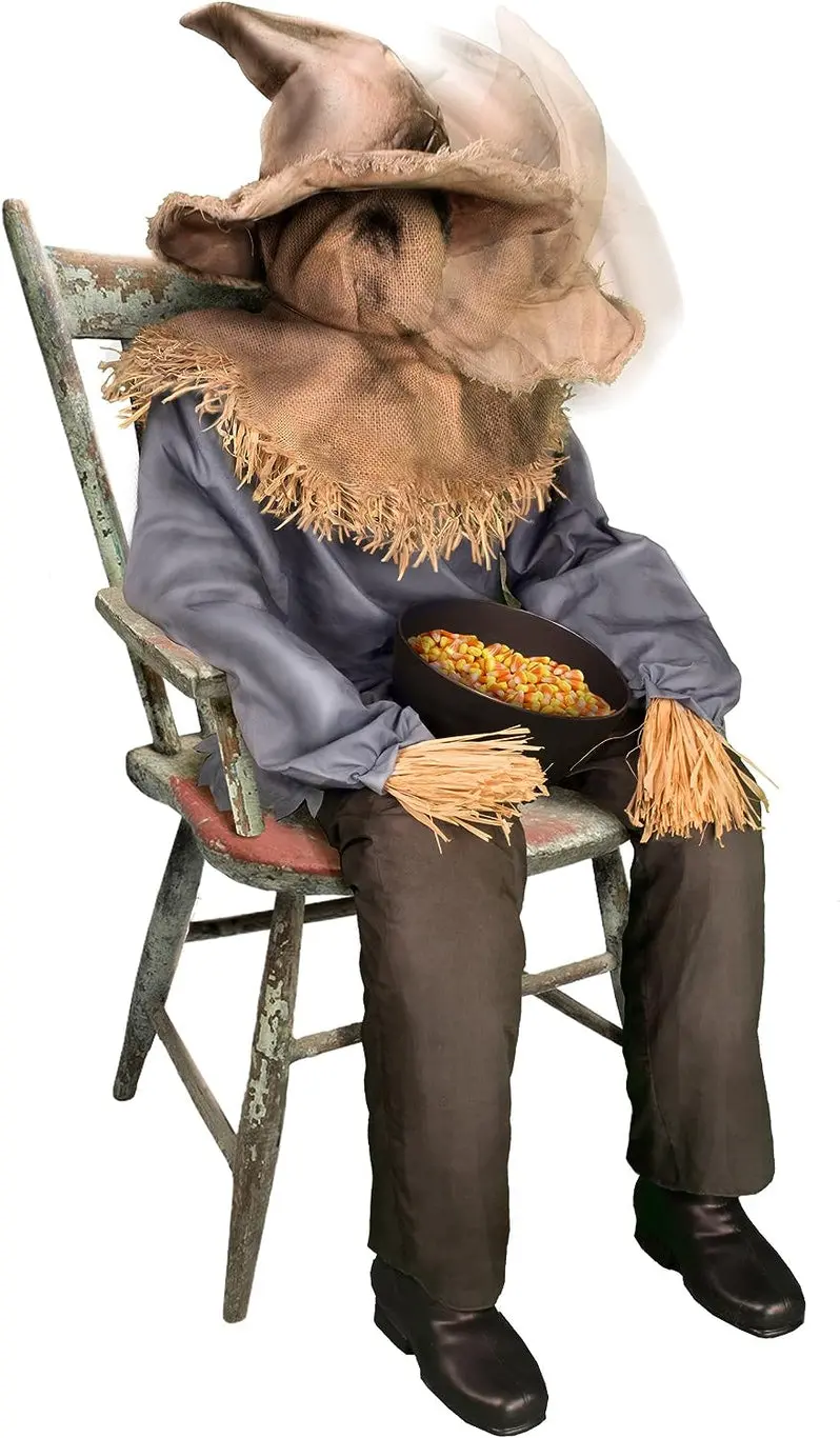 Spiritual Sitting Scarecrow Figure – 4.5-Foot Halloween Yard Ornament