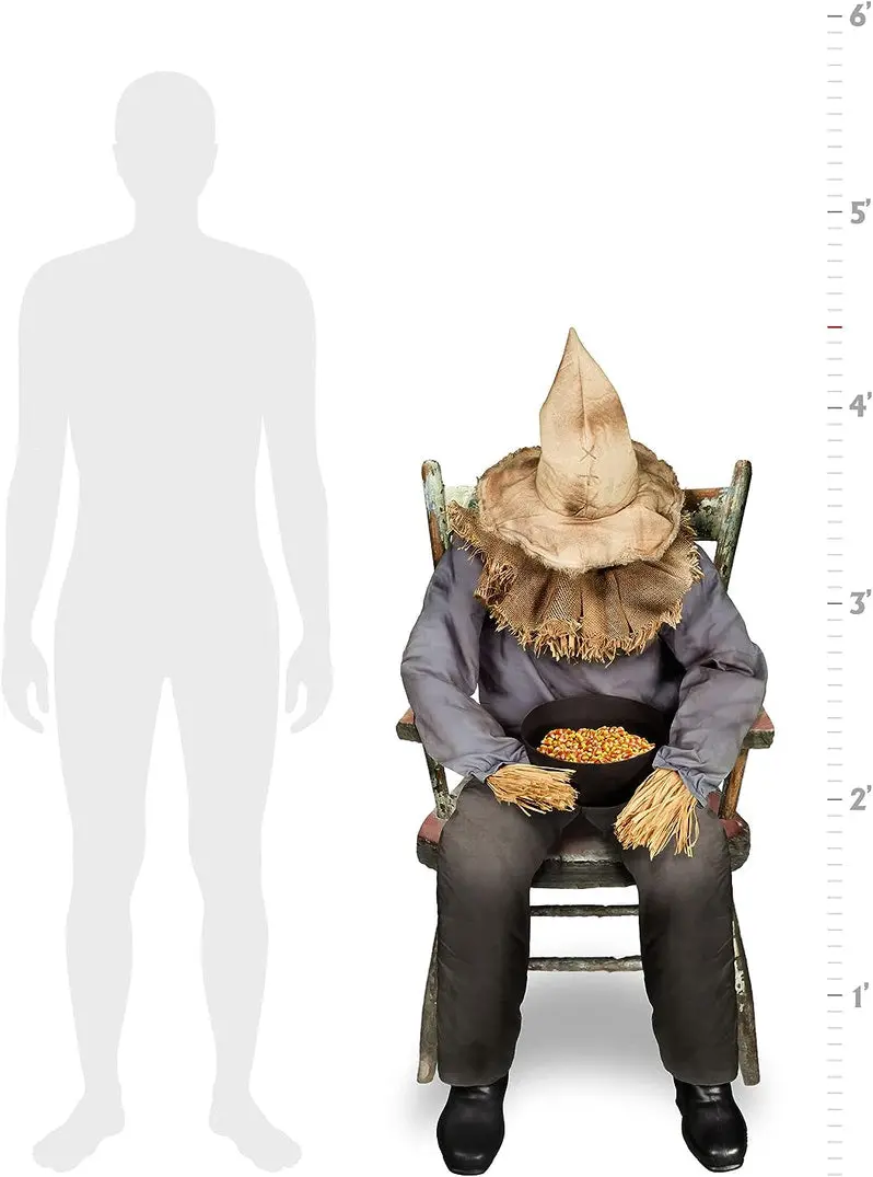 Spiritual Sitting Scarecrow Figure – 4.5-Foot Halloween Yard Ornament