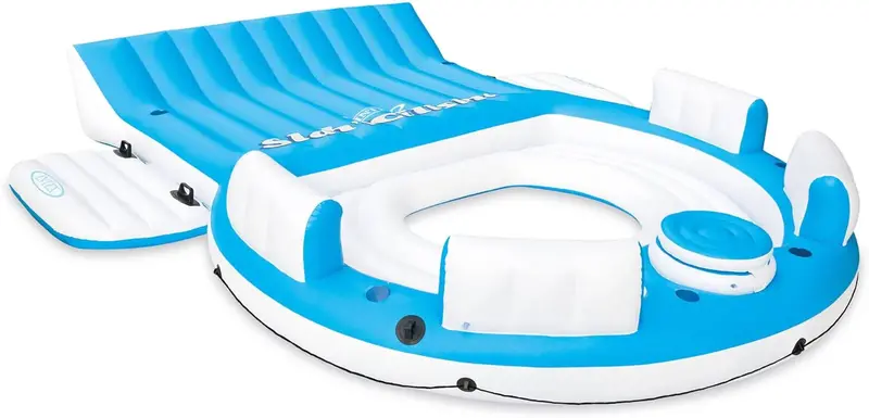 Splash N Chill Inflatable Pool Lounger Island – 145 x 125 x 20 Inch, Supports Up to 7 Adults (Blue/White) 2