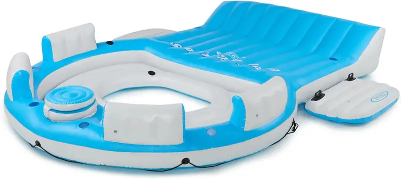 Splash N Chill Inflatable Pool Lounger Island – 145 x 125 x 20 Inch, Supports Up to 7 Adults (Blue/White)