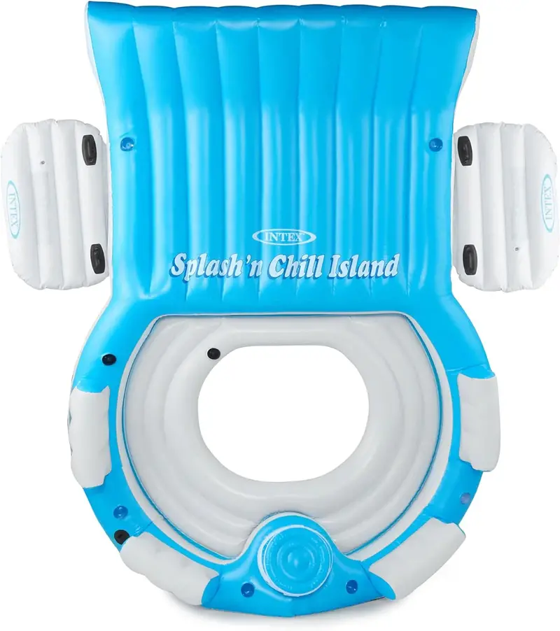 Splash N Chill Inflatable Pool Lounger Island – 145 x 125 x 20 Inch, Supports Up to 7 Adults (Blue/White)