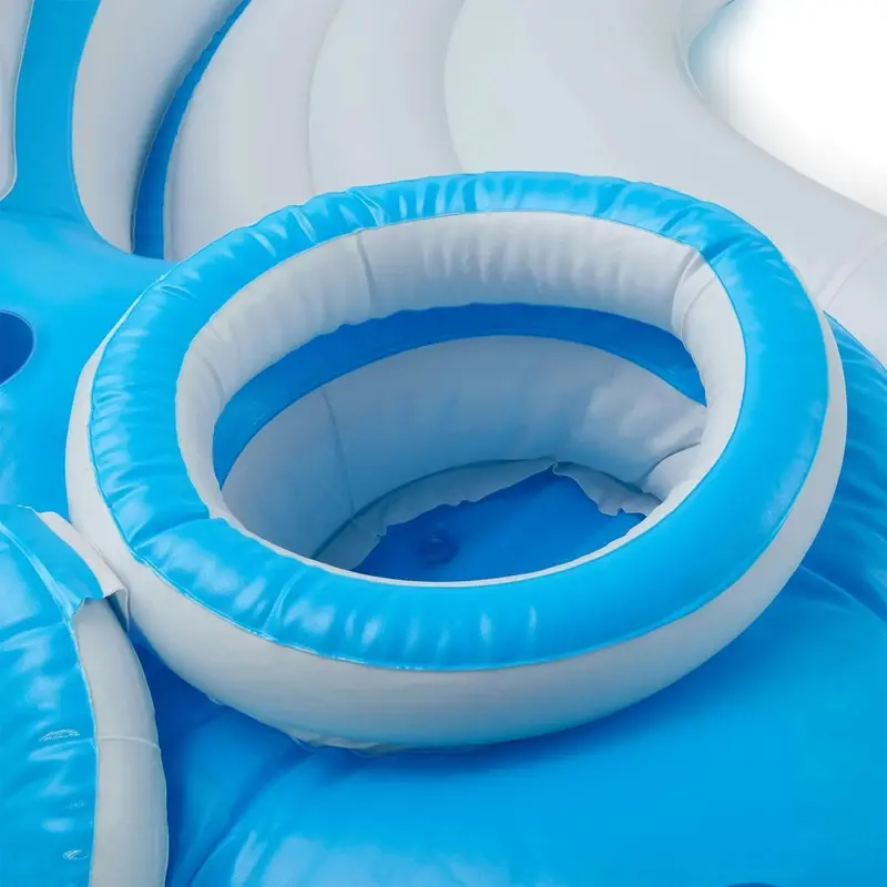 Splash N Chill Inflatable Pool Lounger Island – 145 x 125 x 20 Inch, Supports Up to 7 Adults (Blue/White)