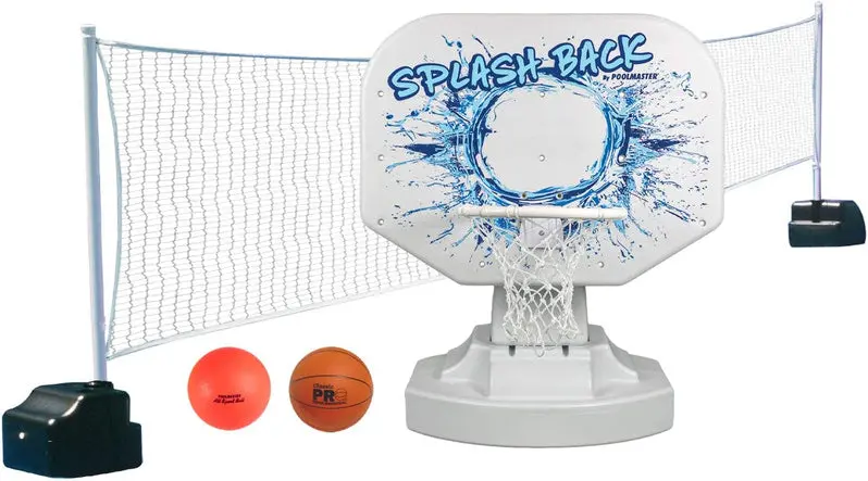 Splashback Poolside Basketball Game – Compact Blue Hoop System (34"W x 38"D x 45"H) for Backyard Fun
