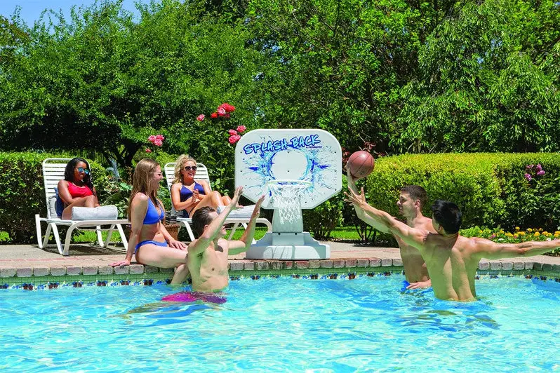 Splashback Poolside Basketball Game – Compact Blue Hoop System (34"W x 38"D x 45"H) for Backyard Fun