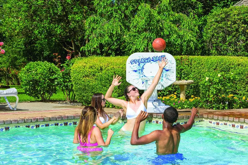 Splashback Poolside Basketball Game – Compact Blue Hoop System (34"W x 38"D x 45"H) for Backyard Fun