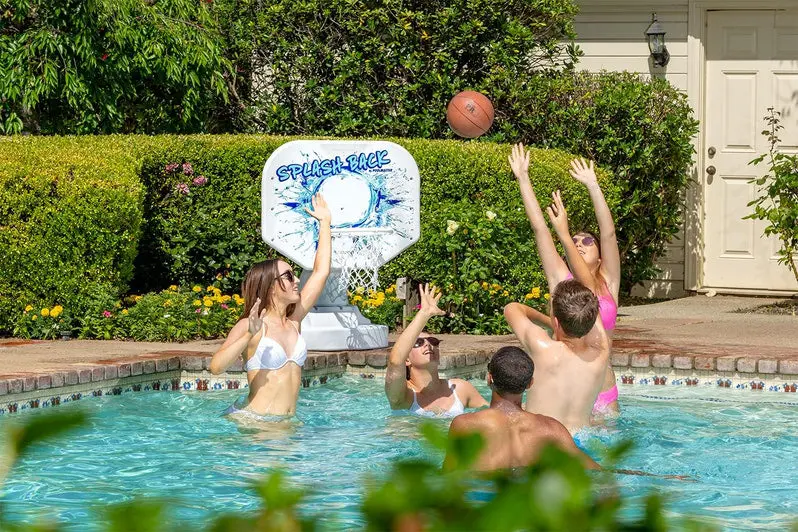 Splashback Poolside Basketball Game – Compact Blue Hoop System (34"W x 38"D x 45"H) for Backyard Fun