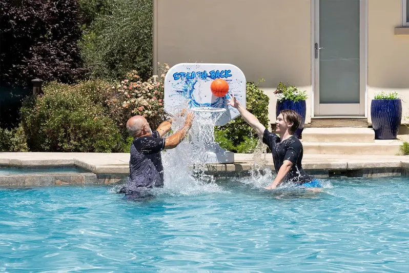 Splashback Poolside Basketball Game – Compact Blue Hoop System (34"W x 38"D x 45"H) for Backyard Fun