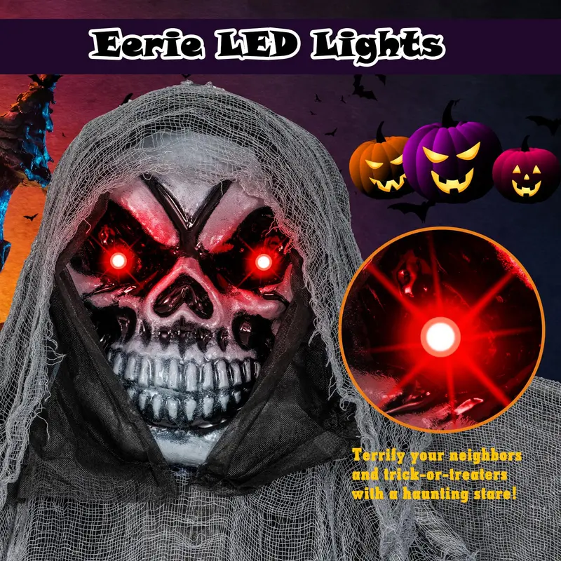 Spooky Hanging Halloween Skeleton Ghost (12.1 Ft) with Animated Red Eyes & Sound Effects 2