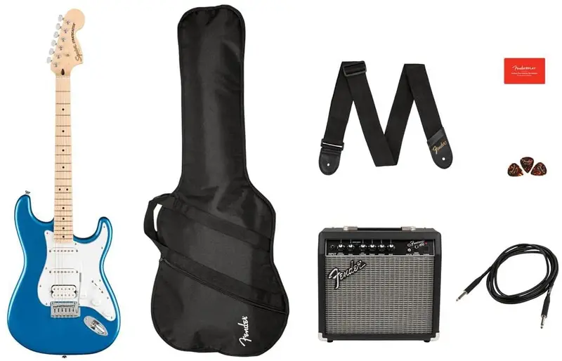 Squier Affinity Stratocaster HSS Guitar Pack — Maple Fingerboard, Lake Placid Blue