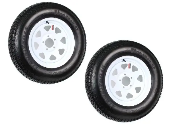 ST205/75D15 Trailer Tire & Rim Combo – 2-Pack, LRC Load Rating, White Spoke Design