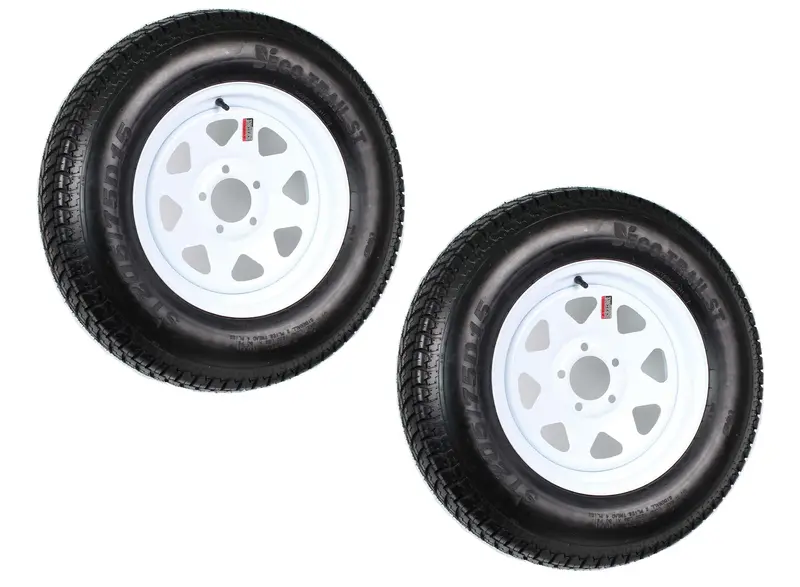 ST205/75D15 Trailer Tire & Rim Combo – 2-Pack, LRC Load Rating, White Spoke Design