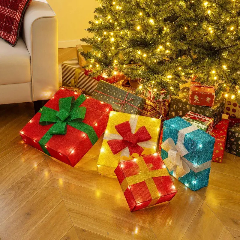 Stackable 4-Foot Lighted Gift Boxes – Pre-Lit Christmas Decor with Warm LED Lights