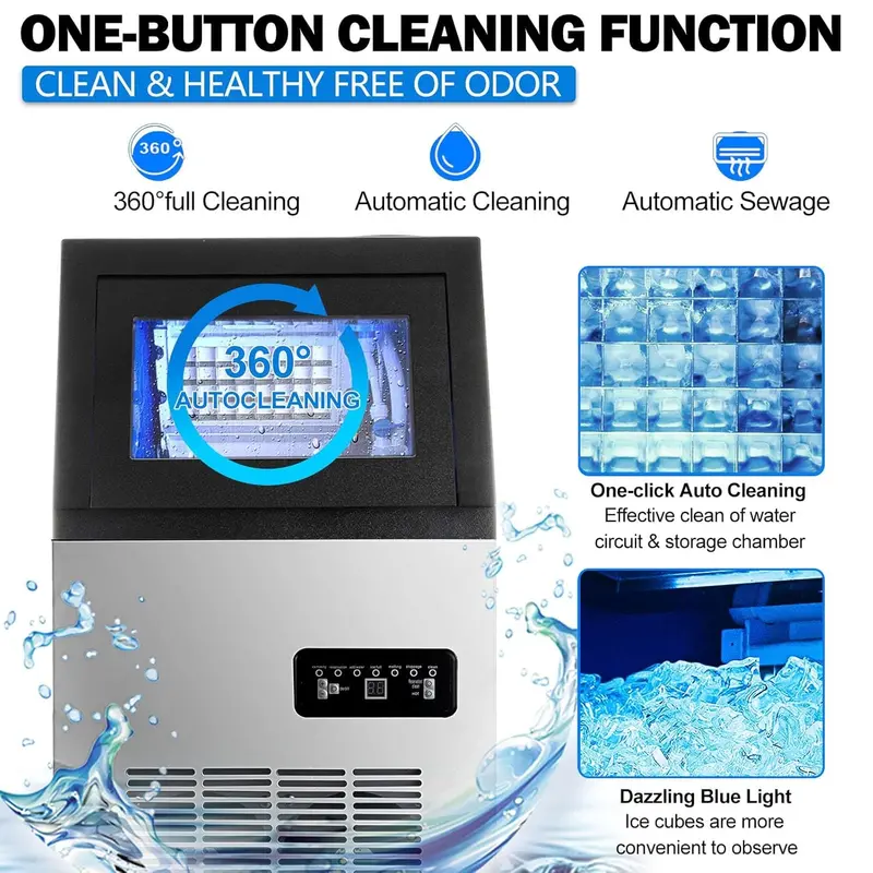 Stainless Steel Commercial Ice Maker – 90 lbs/24H Output, 33-Lb Storage Bin, Top-Loading Design, Fits Under Counter or Stands Freestanding 2