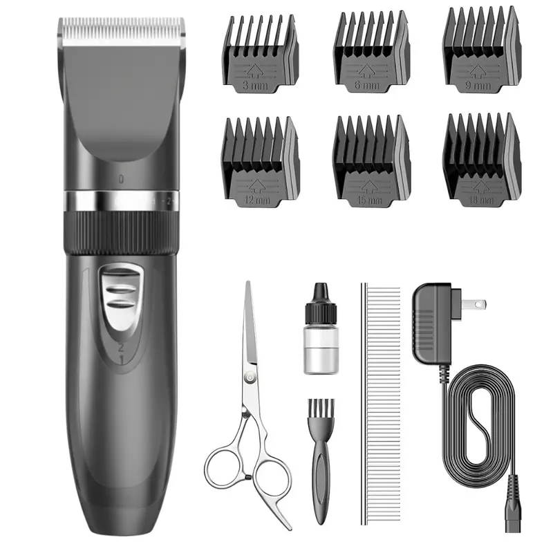 Stainless Steel Cordless Pet Hair Clippers – Includes Guide Combs & Charging Base