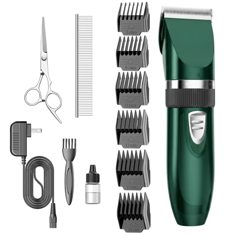 Stainless Steel Cordless Pet Hair Clippers – Includes Guide Combs & Charging Base